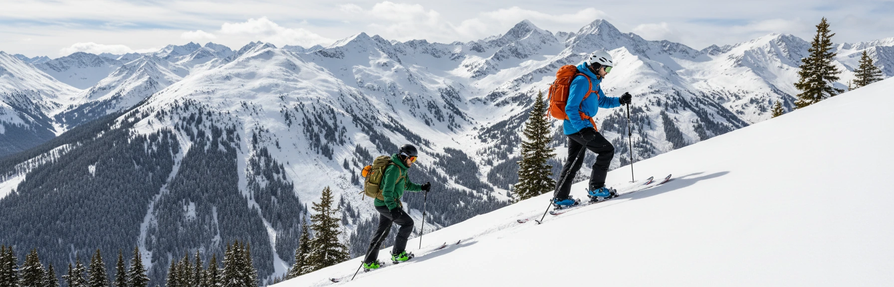 Skier on mountain with tools for winter sports setup